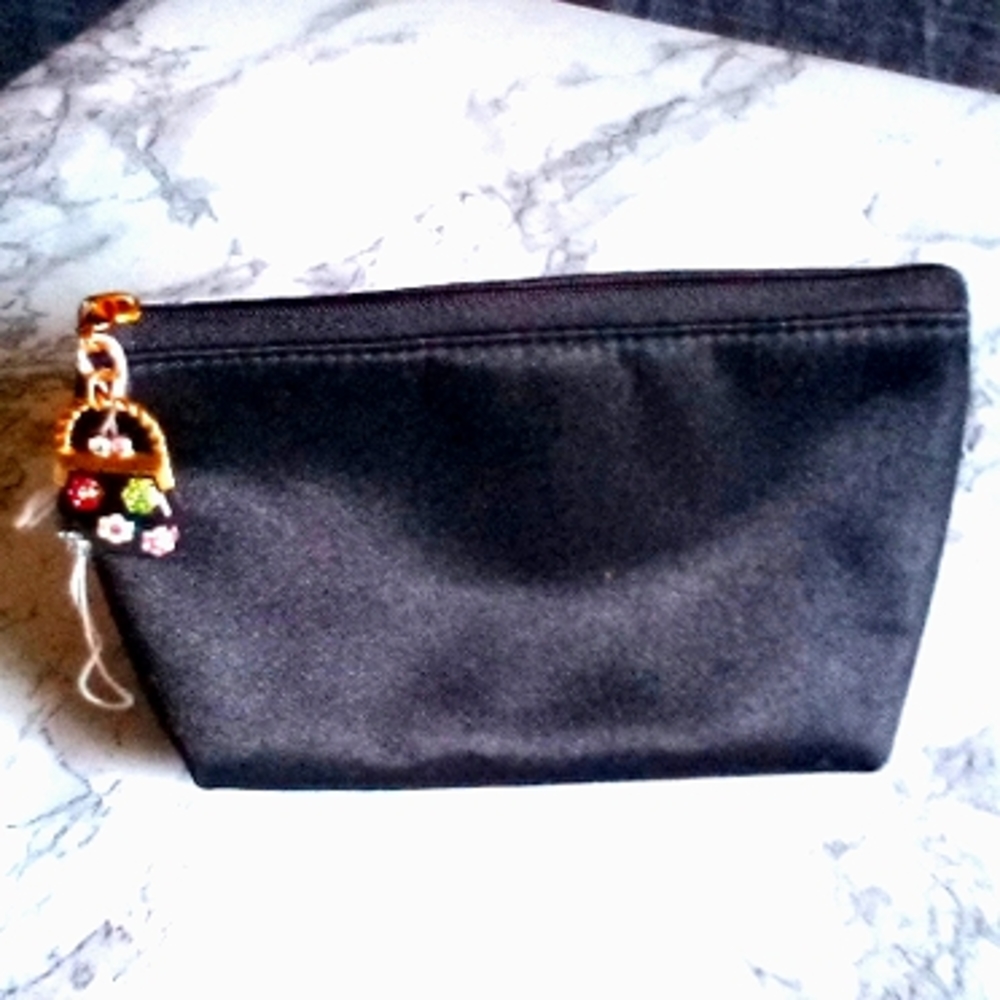 Cosmetic Bag/ Black with Colorful flower Rhinestone Purse Zipper